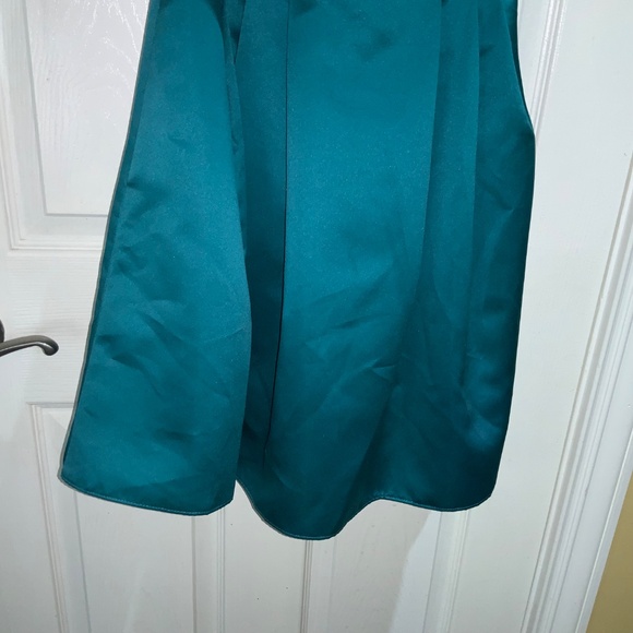 David’s Bridal jade green strapless satin mini Sz 8 pleated bodice skirt lined - Picture 2 of 7